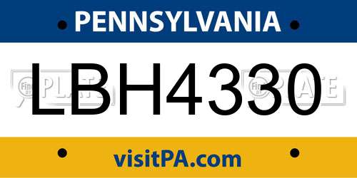 LBH4330 Pennsylvania License Plate