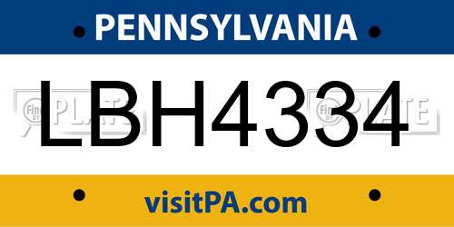 LBH4334 Pennsylvania License Plate
