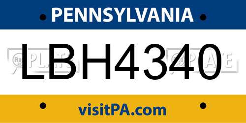 LBH4340 Pennsylvania License Plate