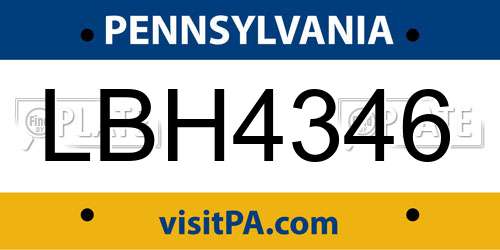 LBH4346 Pennsylvania License Plate