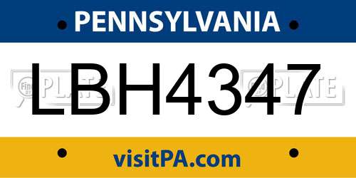 LBH4347 Pennsylvania License Plate