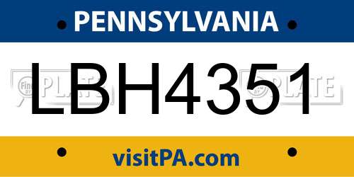 LBH4351 Pennsylvania License Plate