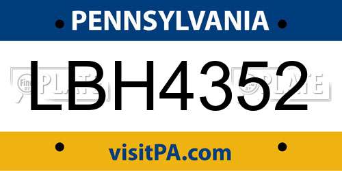 LBH4352 Pennsylvania License Plate