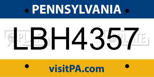 LBH4357 Pennsylvania License Plate
