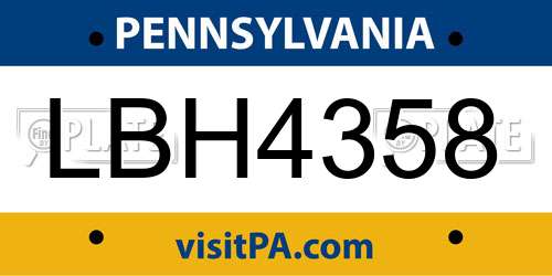 LBH4358 Pennsylvania License Plate