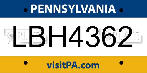 LBH4362 Pennsylvania License Plate