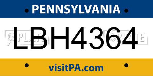 LBH4364 Pennsylvania License Plate