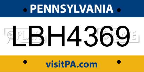 LBH4369 Pennsylvania License Plate