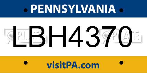 LBH4370 Pennsylvania License Plate