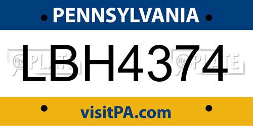 LBH4374 Pennsylvania License Plate