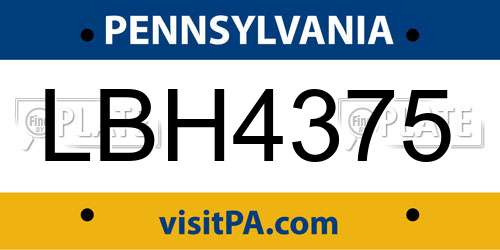 LBH4375 Pennsylvania License Plate