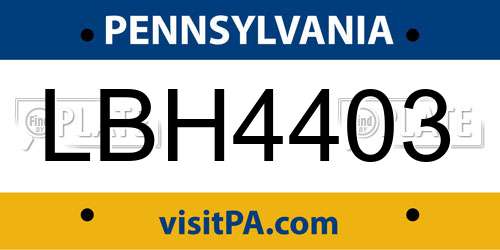 LBH4403 Pennsylvania License Plate