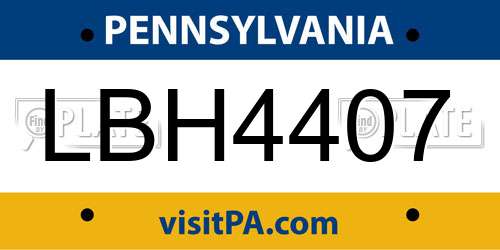 LBH4407 Pennsylvania License Plate