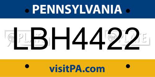 LBH4422 Pennsylvania License Plate