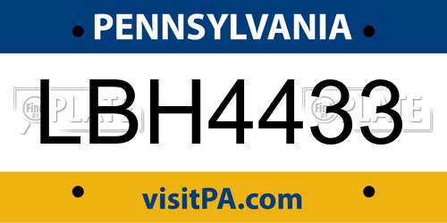 LBH4433 Pennsylvania License Plate