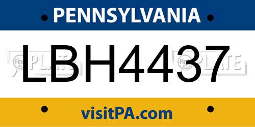 LBH4437 Pennsylvania License Plate