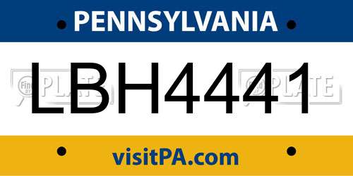 LBH4441 Pennsylvania License Plate
