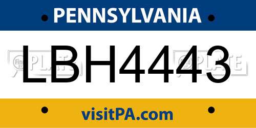LBH4443 Pennsylvania License Plate