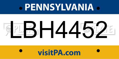 LBH4452 Pennsylvania License Plate