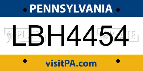 LBH4454 Pennsylvania License Plate