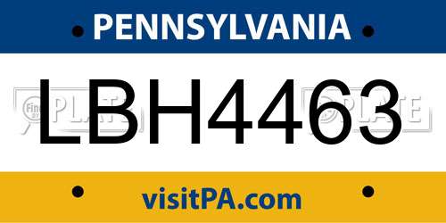 LBH4463 Pennsylvania License Plate