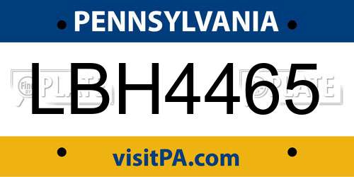 LBH4465 Pennsylvania License Plate