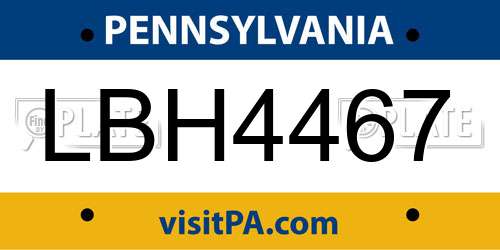 LBH4467 Pennsylvania License Plate