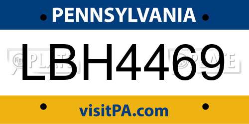 LBH4469 Pennsylvania License Plate