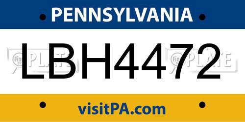 LBH4472 Pennsylvania License Plate