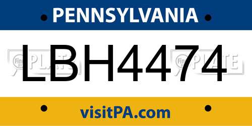 LBH4474 Pennsylvania License Plate