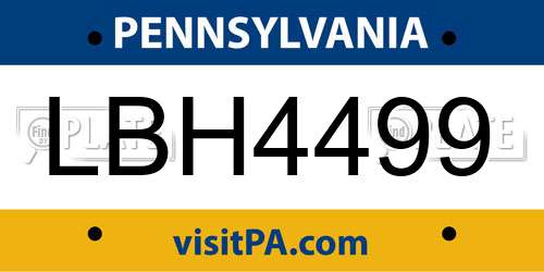 LBH4499 Pennsylvania License Plate
