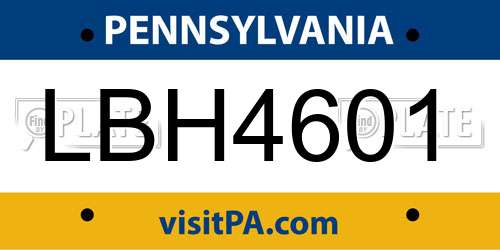 LBH4601 Pennsylvania License Plate