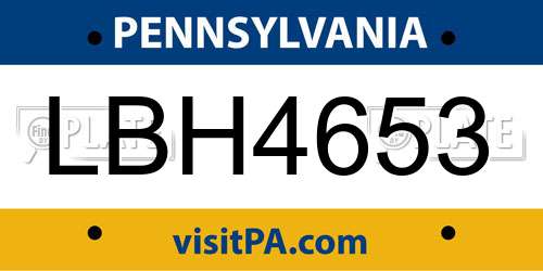 LBH4653 Pennsylvania License Plate