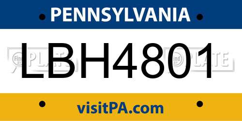 LBH4801 Pennsylvania License Plate