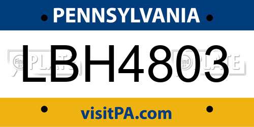 LBH4803 Pennsylvania License Plate