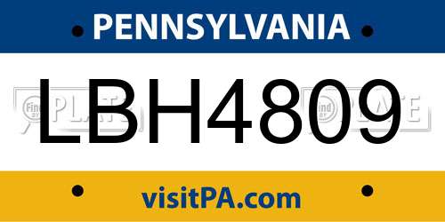 LBH4809 Pennsylvania License Plate