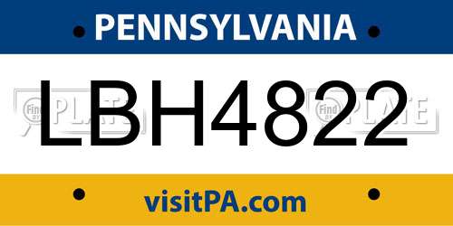 LBH4822 Pennsylvania License Plate