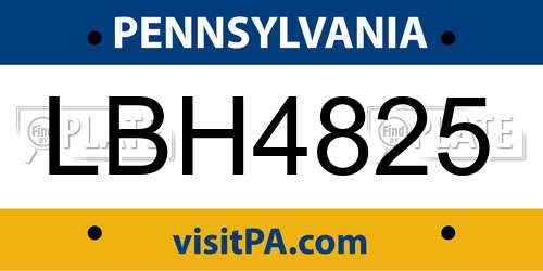 LBH4825 Pennsylvania License Plate