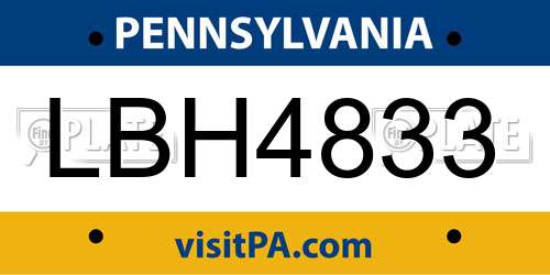 LBH4833 Pennsylvania License Plate