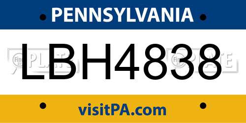 LBH4838 Pennsylvania License Plate