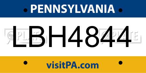 LBH4844 Pennsylvania License Plate