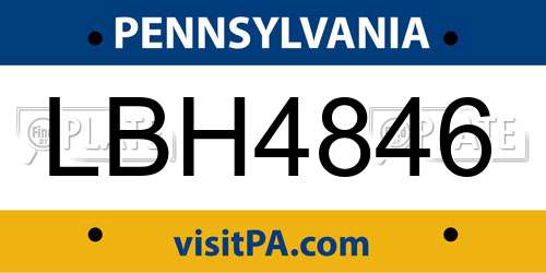 LBH4846 Pennsylvania License Plate