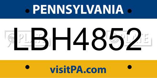 LBH4852 Pennsylvania License Plate