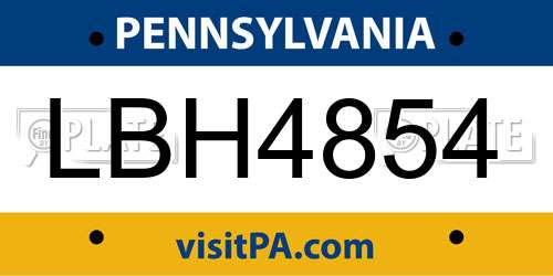 LBH4854 Pennsylvania License Plate