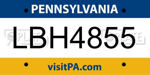 LBH4855 Pennsylvania License Plate