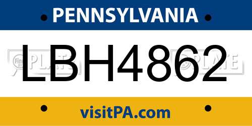 LBH4862 Pennsylvania License Plate