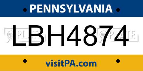 LBH4874 Pennsylvania License Plate