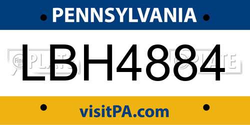 LBH4884 Pennsylvania License Plate