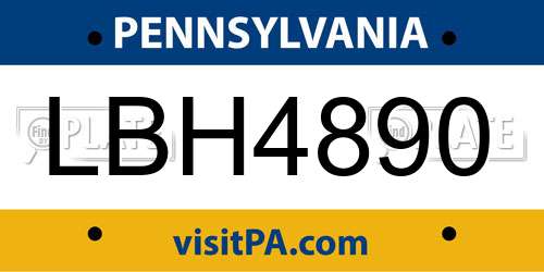 LBH4890 Pennsylvania License Plate