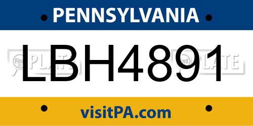 LBH4891 Pennsylvania License Plate